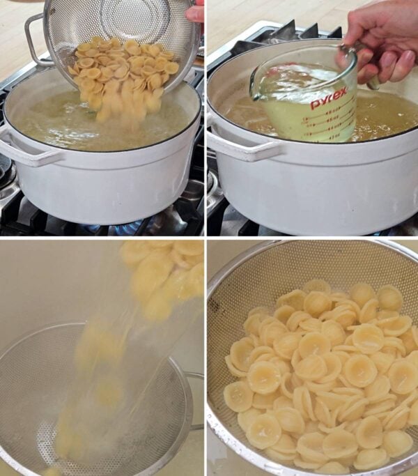 Boiling the pasta.