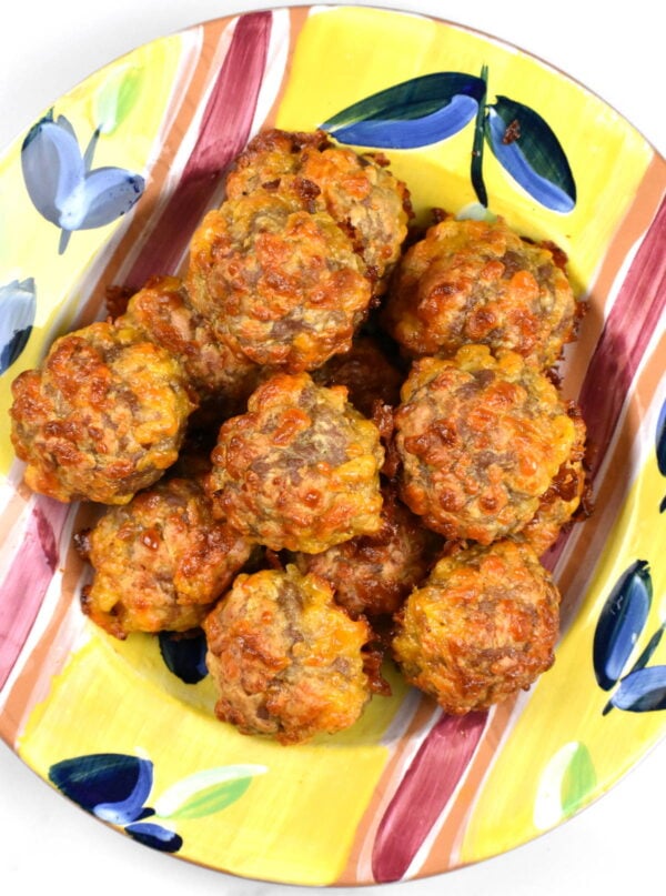 Sausage balls in a bowl.