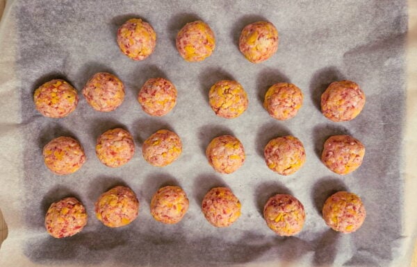 Dough formed into spheres.
