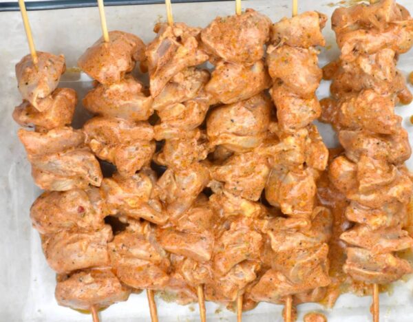 uncooked chicken skewers