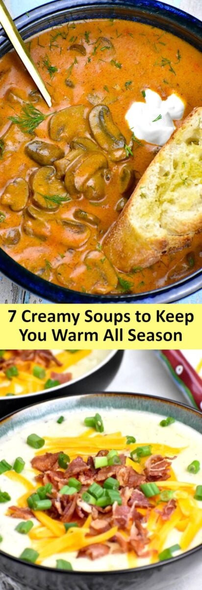 collage of creamy soups