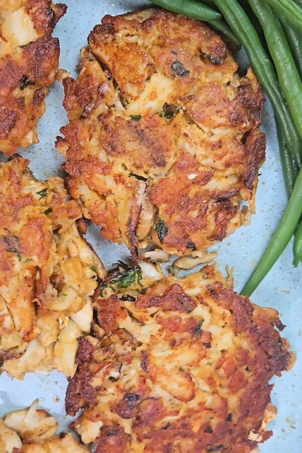 close up of a cooked crab cake