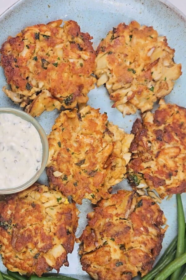 large platter of crab cakes