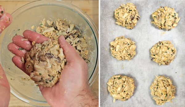 making patties out of the crab mixture