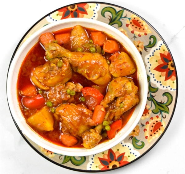 bowl of chicken afritada on the Gypsy Plate