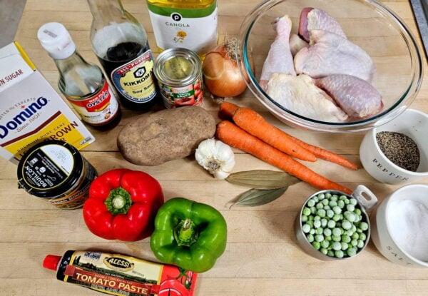 recipe ingredients arranged on a platform