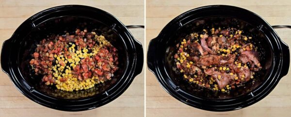 placing ingredients in slow cooker