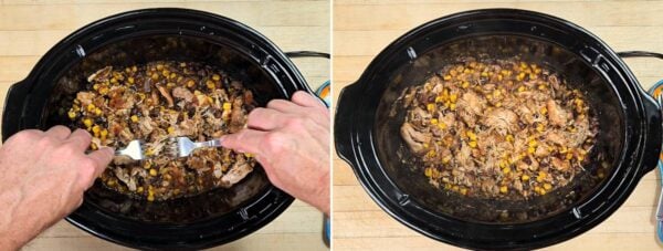 shredding the chicken and mixing everything up