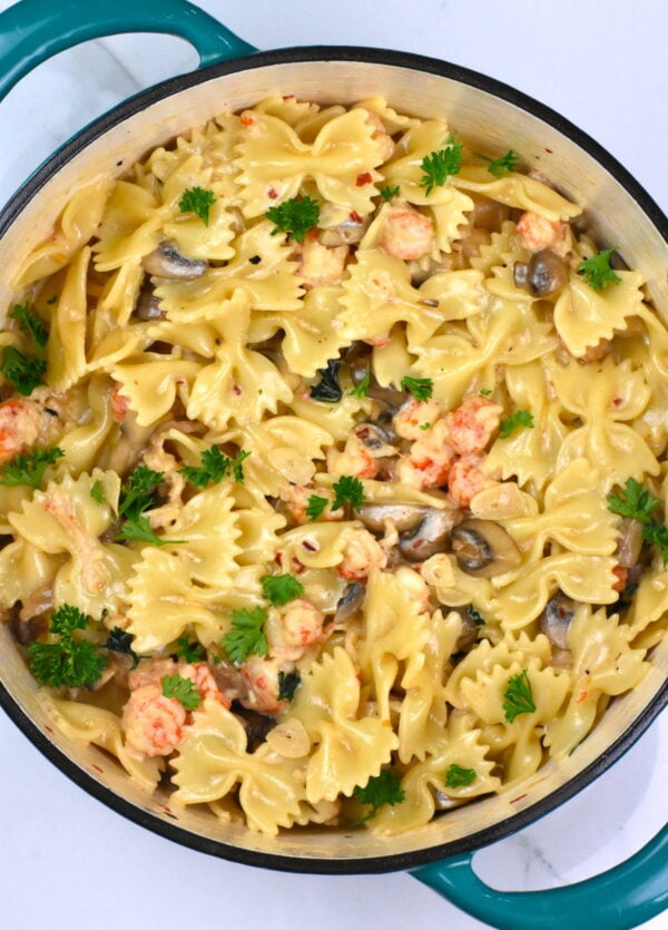 langostino tail pasta dish after cooking