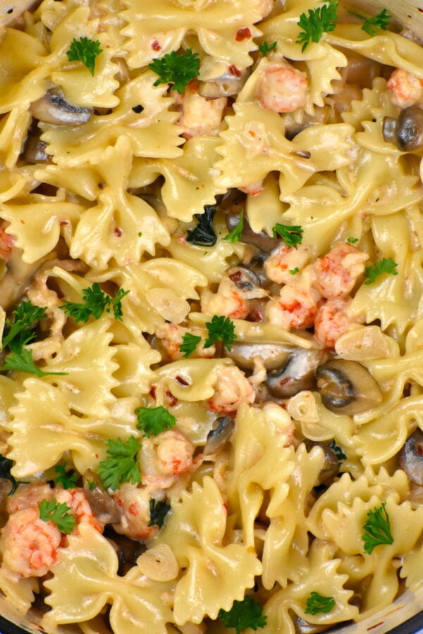 extreme close up shot of langostino pasta