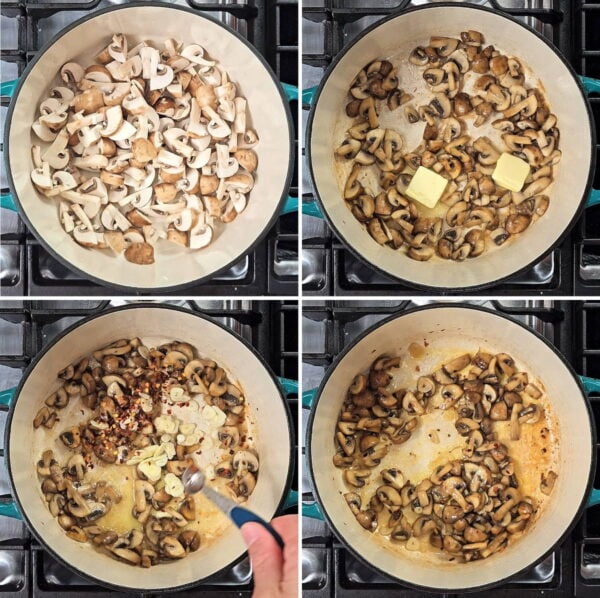 sautéing mushrooms and garlic