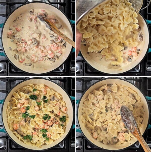 adding langostino tails and parsley