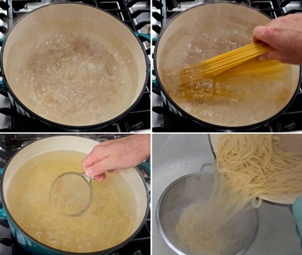 boiling and draining pasta
