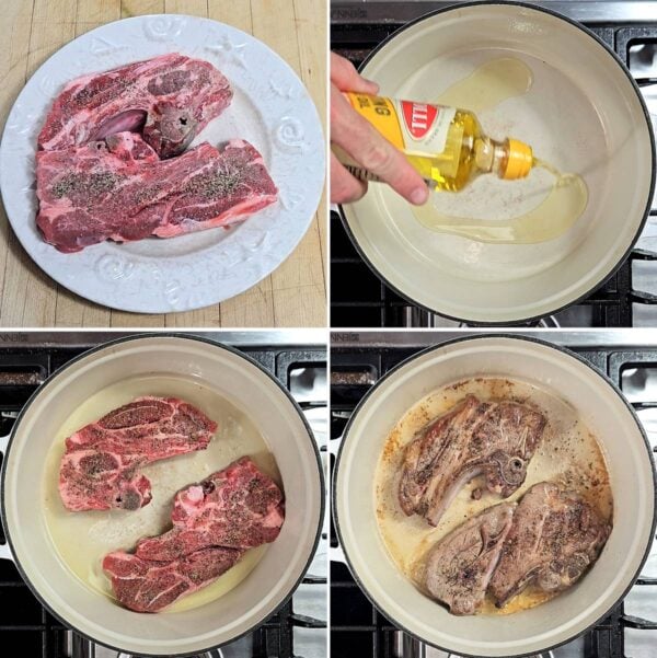 seasoning and searing the lamb