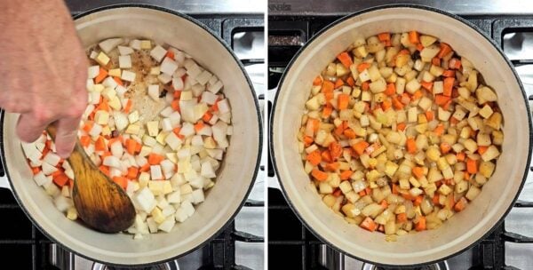 sautéing onion and root veggies in the same pot