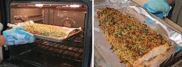 putting the salmon in the oven