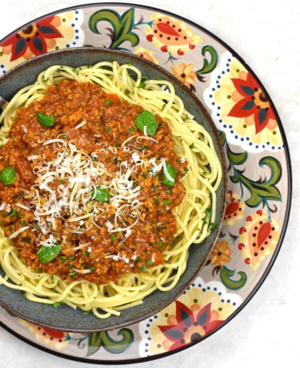 serving of spaghetti bolognese on the gypsy plate