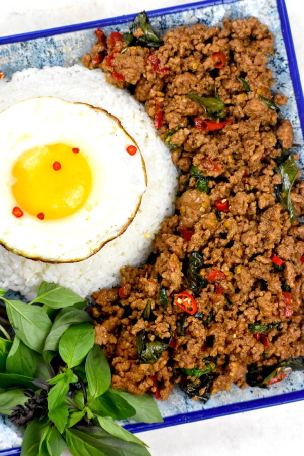 serving of thai basil pork