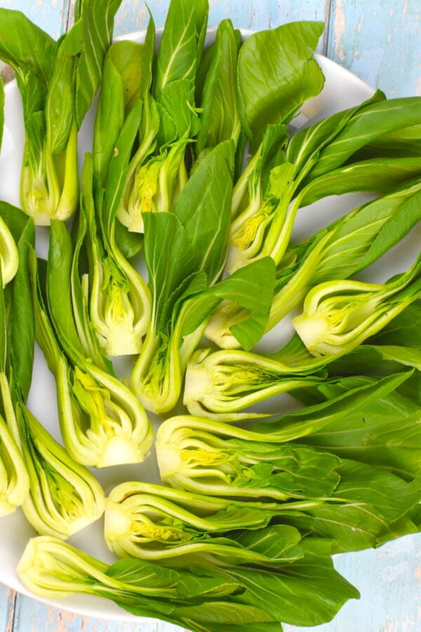 platter of uncooked bok choy