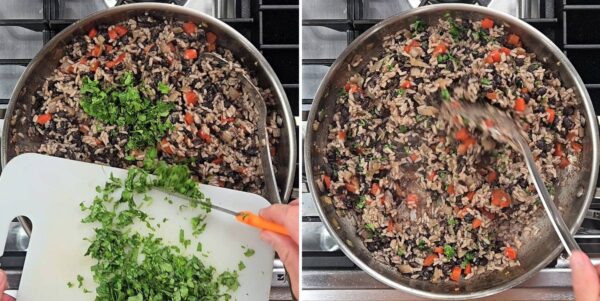 stirring in cilantro