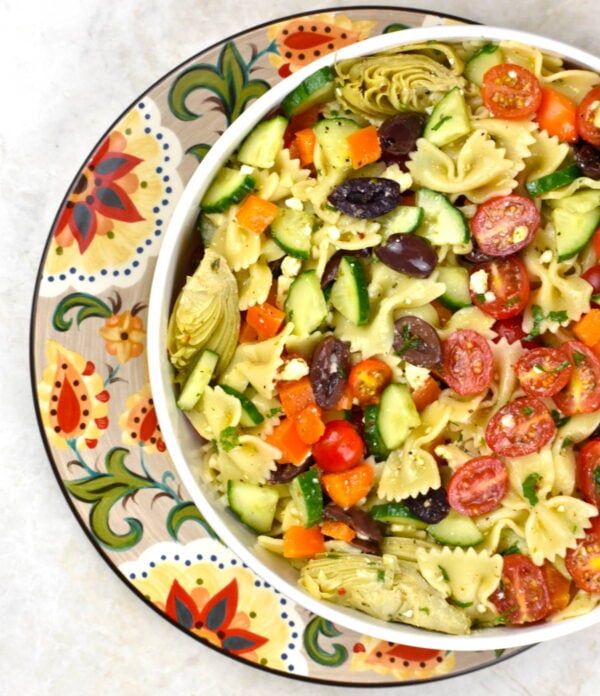 bowl of pasta salad on the gypsy plate