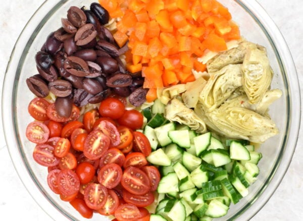 chopped vegetables in a large bowl