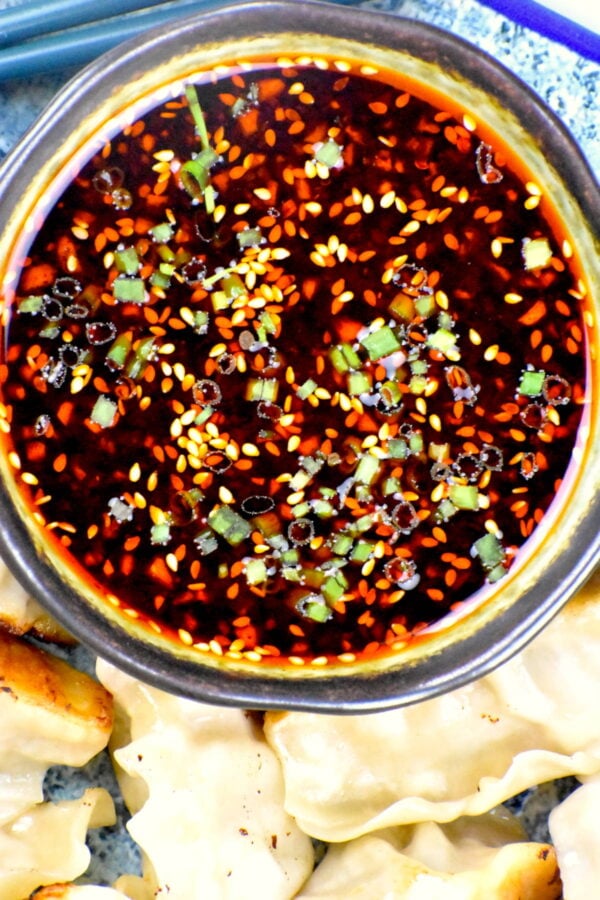 japanese gyoza served with sauce