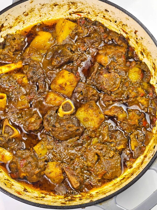 pot of jamaican goat curry