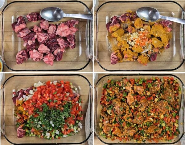 marinating the goat meat