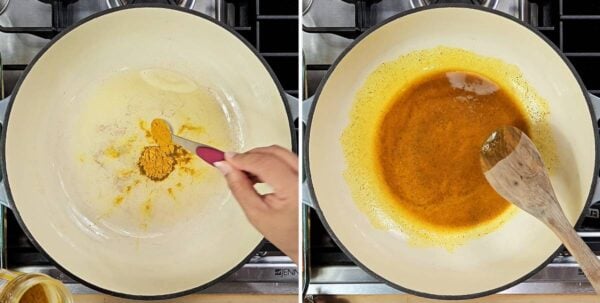 blooming curry powder in oil