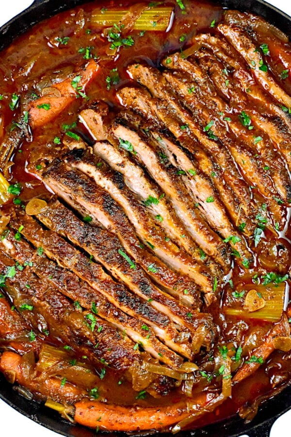 sliced beef brisket in sauce