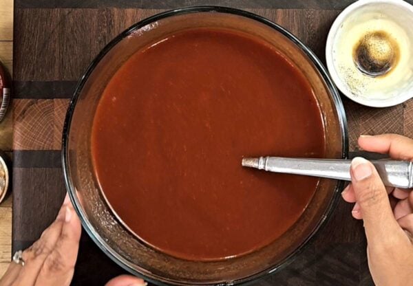 mixing together the sauce