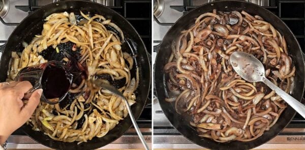 pouring in and reducing the wine