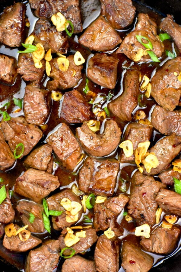 close up of filipino steak bites