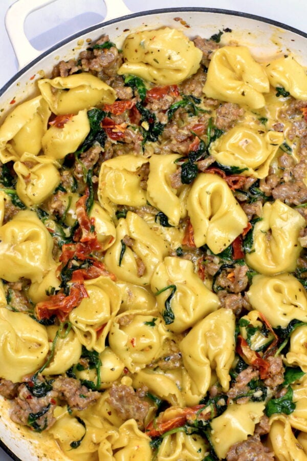 tortellini and sausage in a creamy sauce
