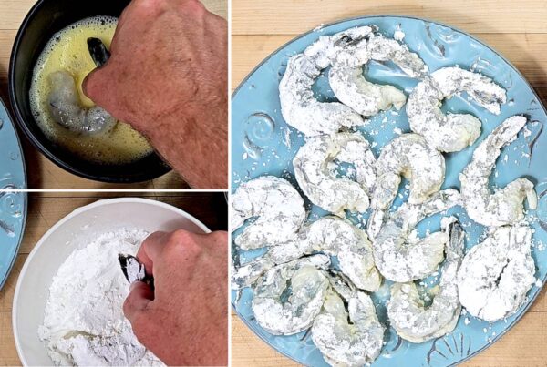 dredging the shrimp first in egg mixture, then cornstarch
