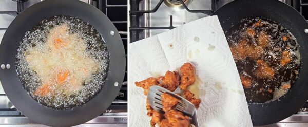 frying the chicken in oil