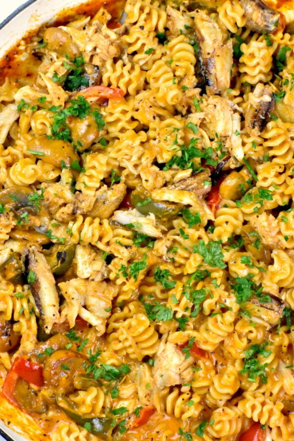 cajun crab pasta in a skillet