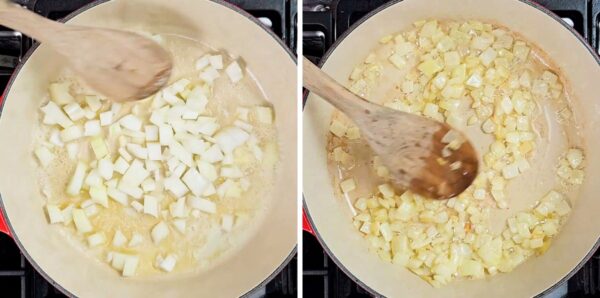 cooking diced onion in butter