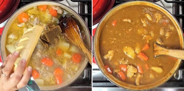 stirring in the curry roux