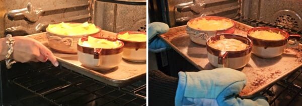 placing the prepared keshi yena in oven.