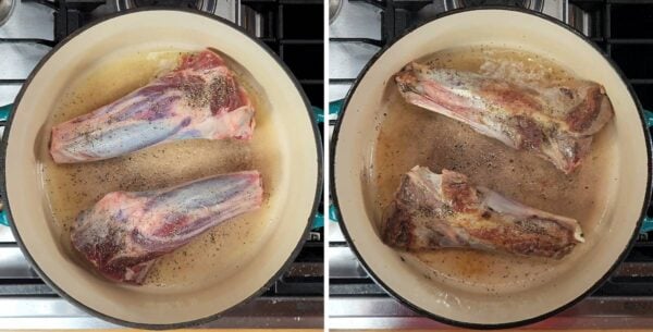 searing the lamb shanks
