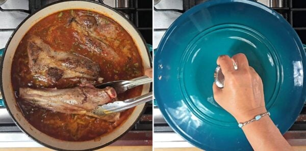 placing the shanks in the sauce