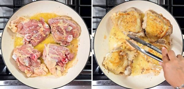 searing the chicken thighs