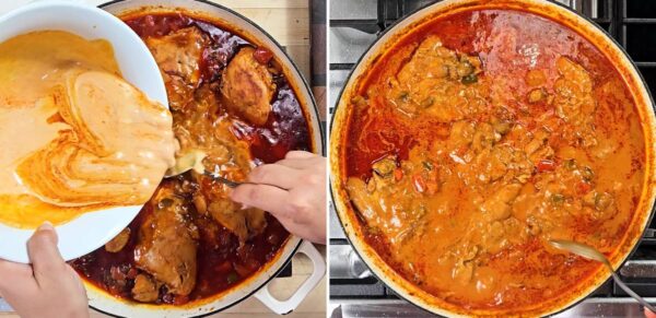 adding in the sour cream mixture