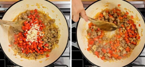 adding bell pepper and garlic.