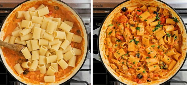 stirring in cooked pasta.