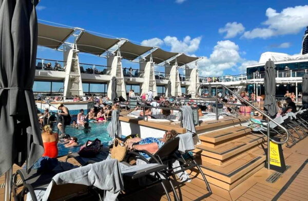 lots of people by a pool