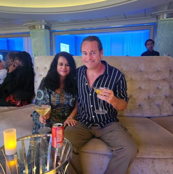 jason and alpana with some drinks