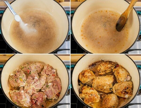 Browning the chicken in a large pot